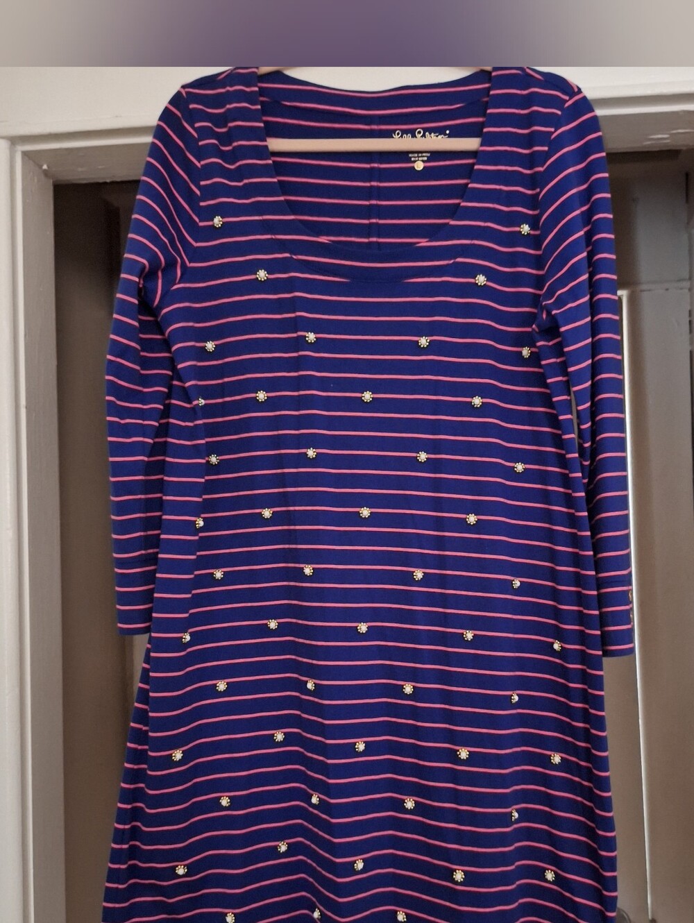 Striped Navy and Pink Embellished Women’s Dress